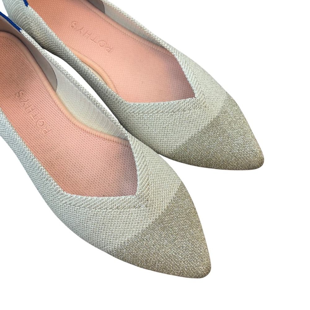 Rothys The Point Metallic Sand Silver Pointed Toe Flats Shoes Womens Size 9 - Picture 12 of 14